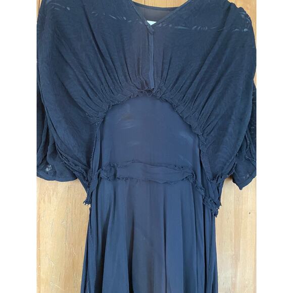Vintage 1930s Navy Blue Dress with Burnout Sheer Sleeves -Size 4 Movie Star Glam - Picture 13 of 16